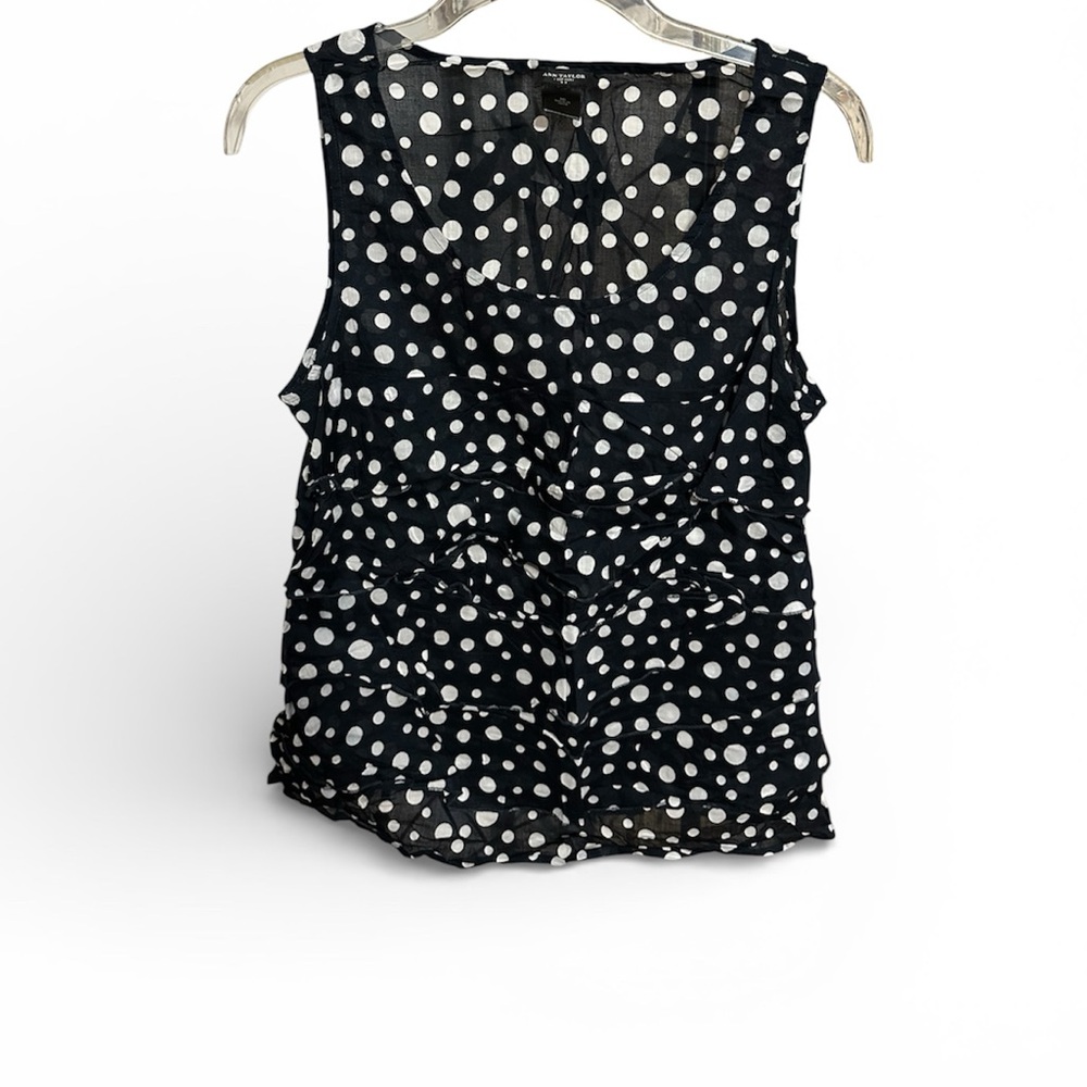 Ann Taylor Navy and White Polka Dot Tiered Ruffle Tank- NWOT M